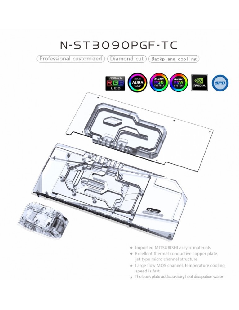 Bykski Waterblock D-RGB 3080/3090 Zotac PGF + Active Backplate - N-ST3090PGF-TC Bykski - 3