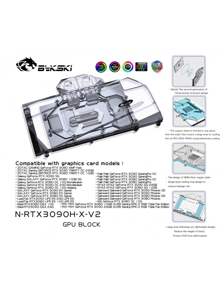 Bykski Waterblock GPU RTX 3080 / 3090 Reference + Backplate - N-RTX3090H-X-V2 Bykski - 1