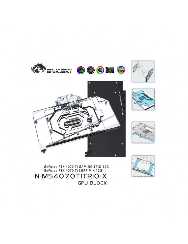 Bykski Waterblock GPU MSI 4070 Ti TRIO / Suprim X (incl. Backplate) (N-MS4070TITRIO-X) Bykski - 1