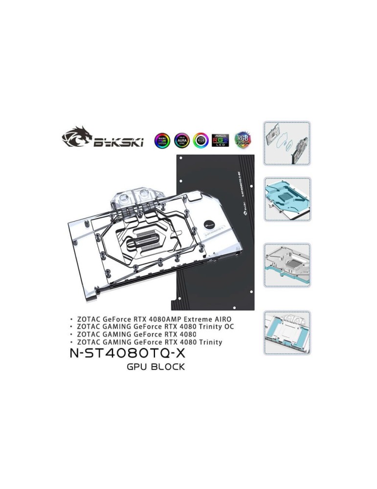 Bykski GPU Water Block per ZOTAC Gaming RTX 4080 Trinity (incl. Backplate) (N-ST4080TQ-X) Bykski - 1